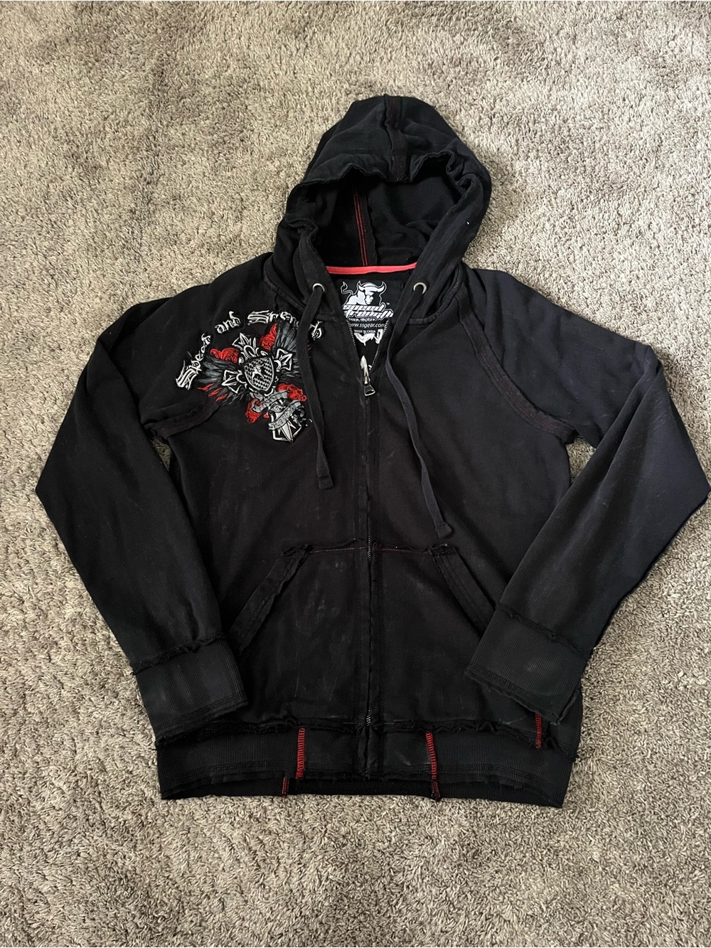 Speed And Strength distressed Zip Up Hoodie Embroidered Men Size S